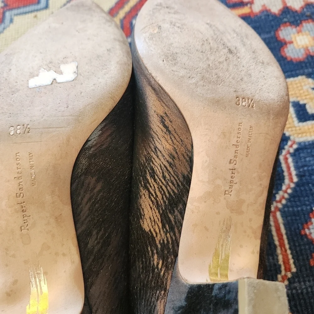 RUPERT SANDERSON Elegant Brown And Gold Calfskin Heels - Picture 7 of 7